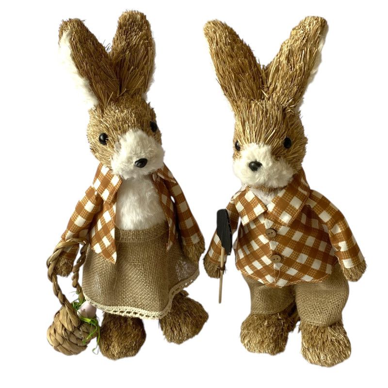 Szalmanyuszi barna-fehér kockás ruhában 40cm - 2 féle