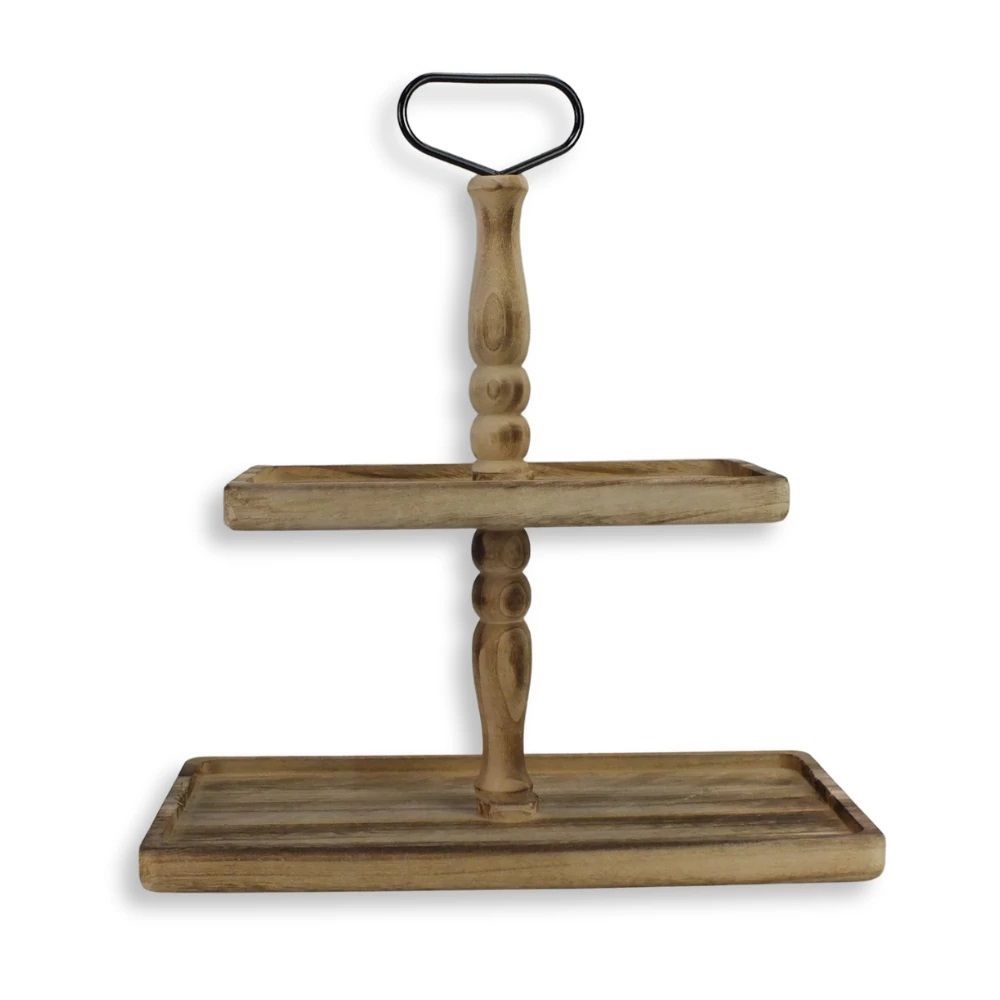 Kétszintes kínáló tál fából barna 40x20cm mag:45cm