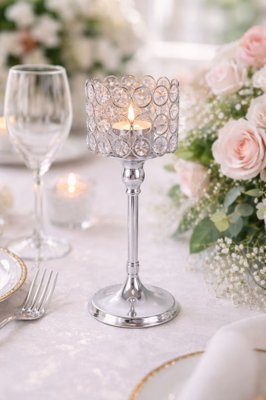 Krómozott kristály mécsestartó talpas - 2 méretben 