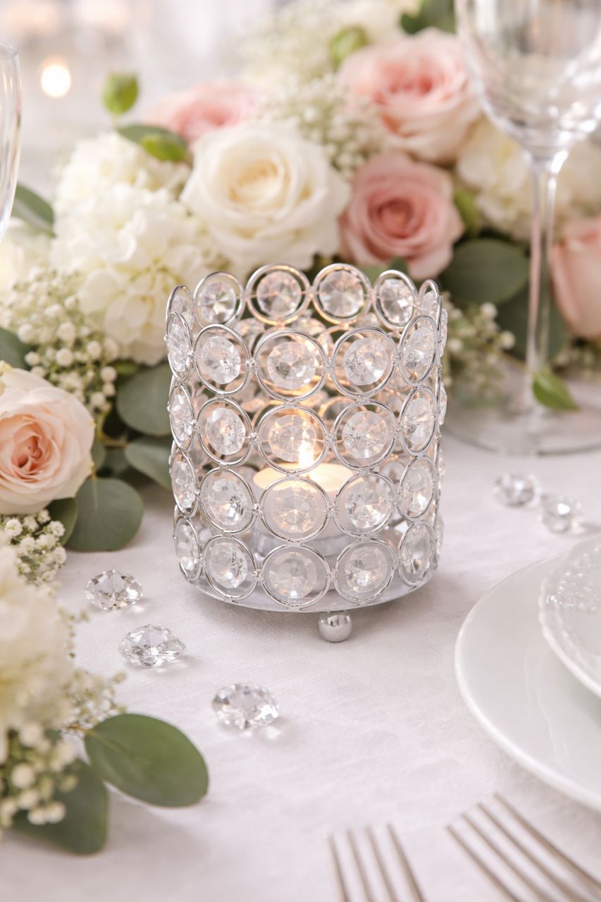 Krómozott kristály mécsestartó