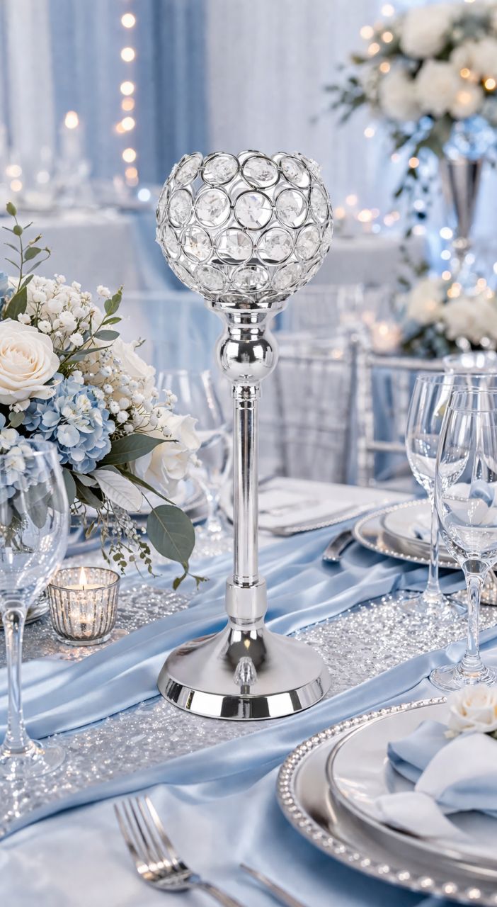 Krómozott kristály mécsestartó talpas gömb formájú - 3 méretben 