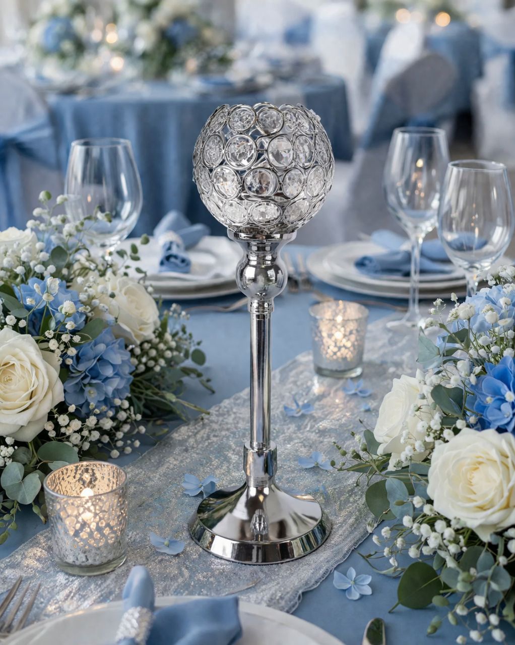 Krómozott kristály mécsestartó talpas gömb formájú - 3 méretben 