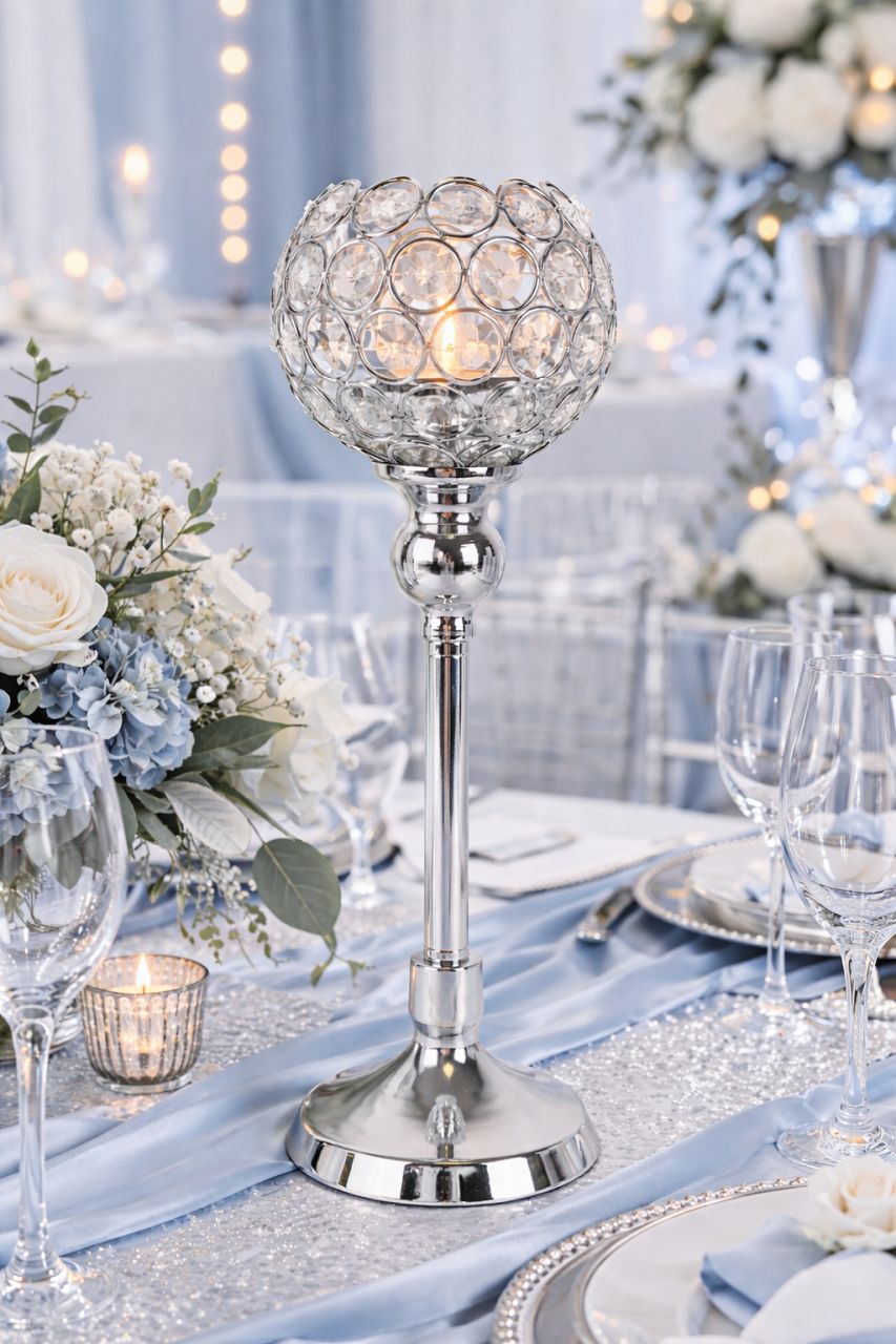 Krómozott kristály mécsestartó talpas gömb formájú - 3 méretben 