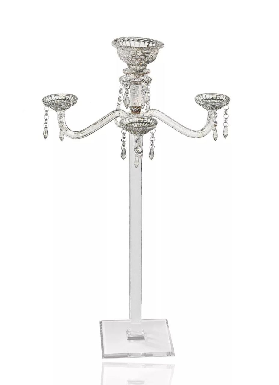 Kristályokkal díszített üveg gyertyatartó