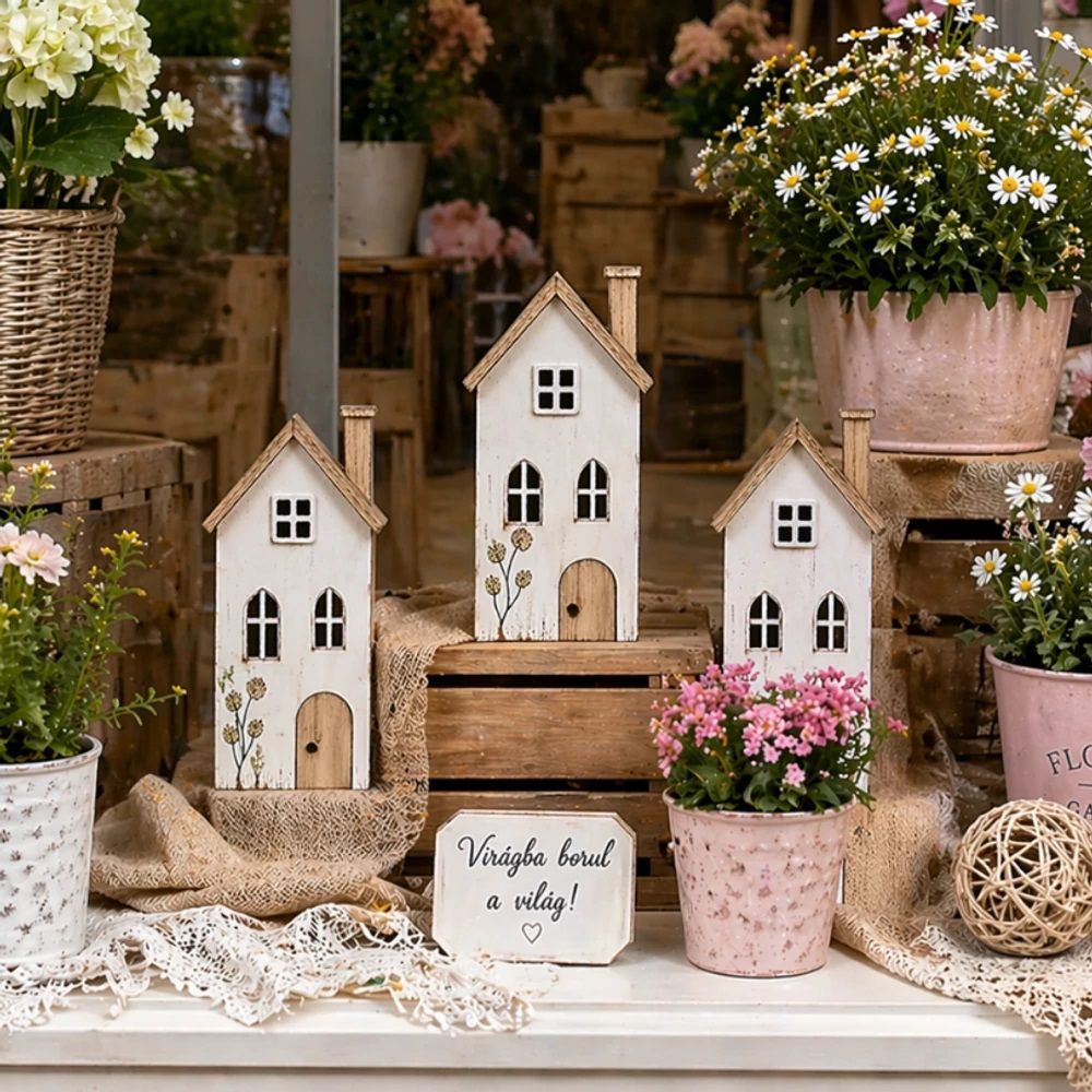 Nyomtatott dekorkarton - Pasztell házikó- 3 színben