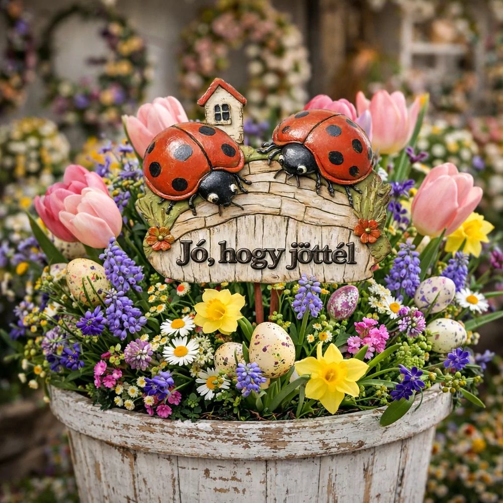 Nyomtatott dekorkarton - Jó, hogy jöttél - katicás