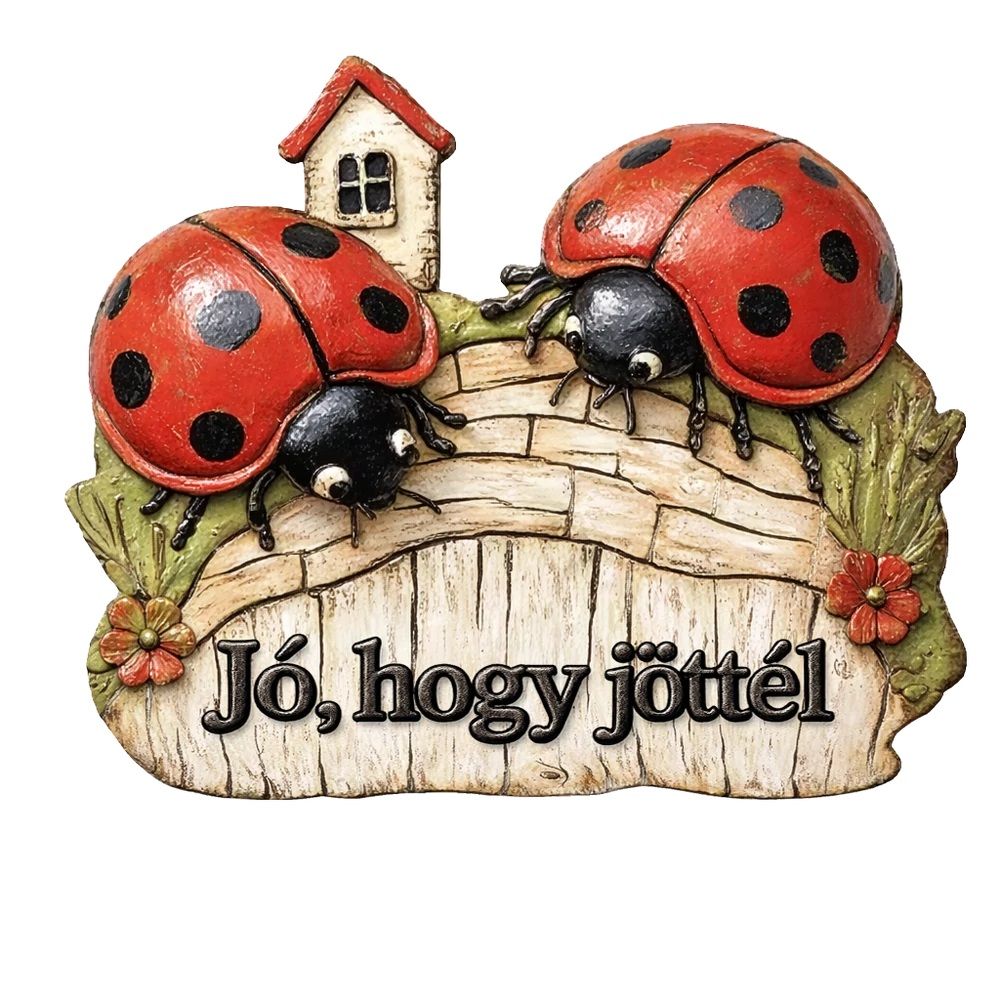 Nyomtatott dekorkarton - Jó, hogy jöttél - katicás