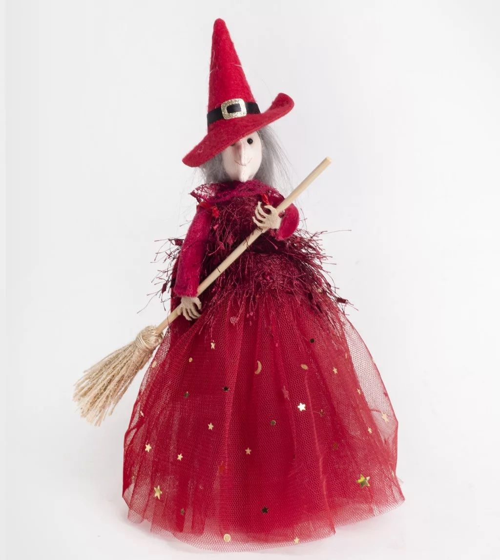 Textil akasztós boszorkány seprűvel 18 cm