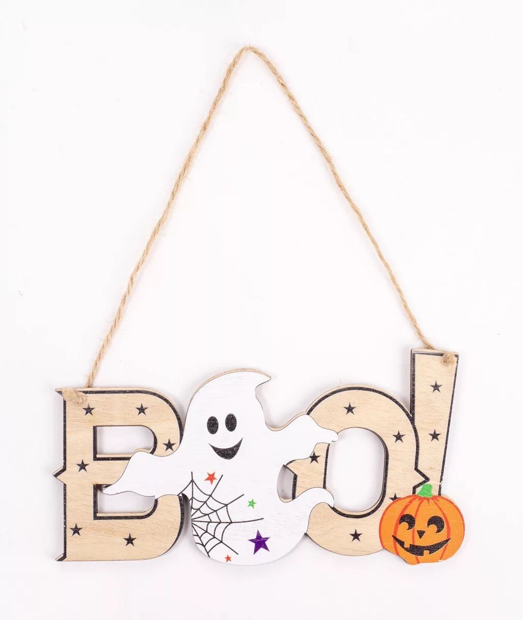 Fa kopogtató szellem BOO felirattal 17,5 x 9,5 cm