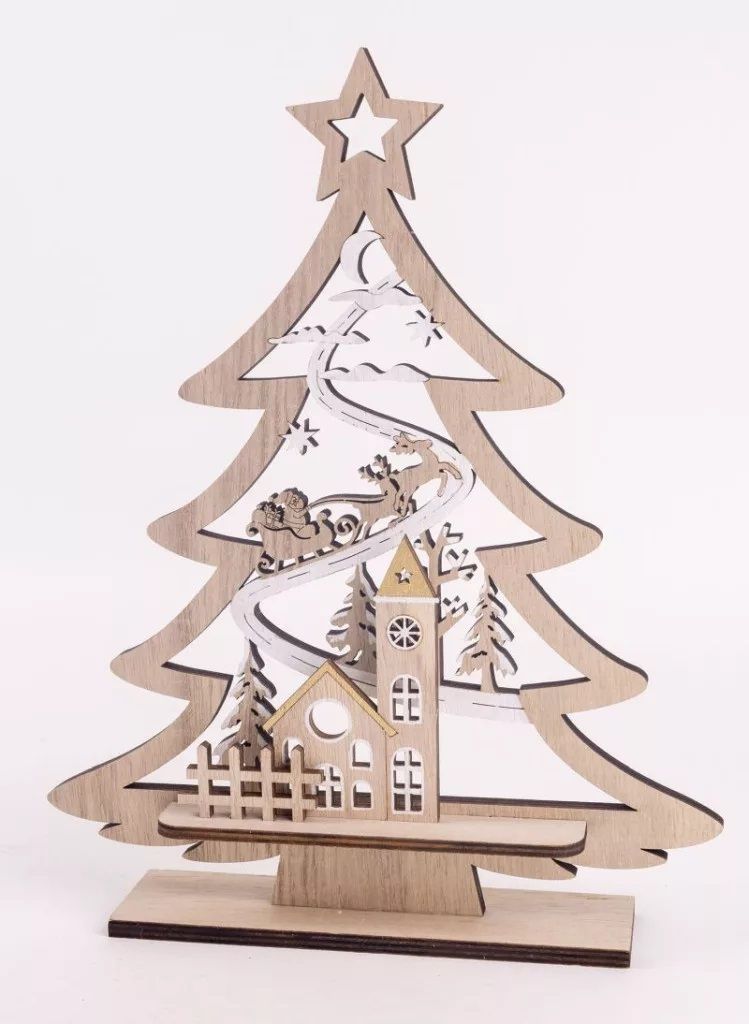 Fa fenyő talpon benne templommal 14 x 30 cm