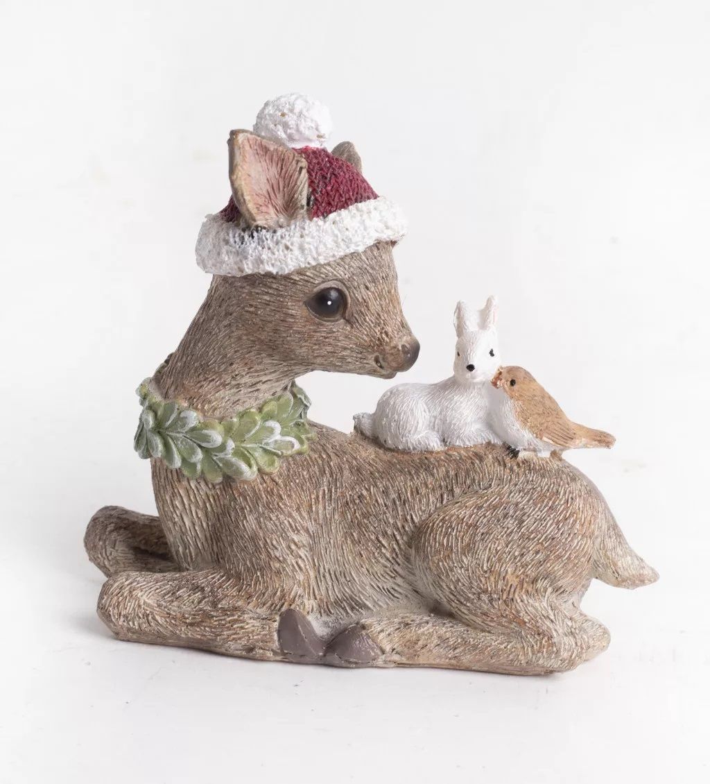 Polirezin őzike figura állatkákkal 10 x 4 x 10 cm