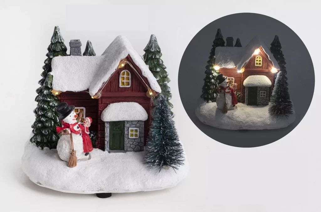 Havas ház hóemberrel leddel