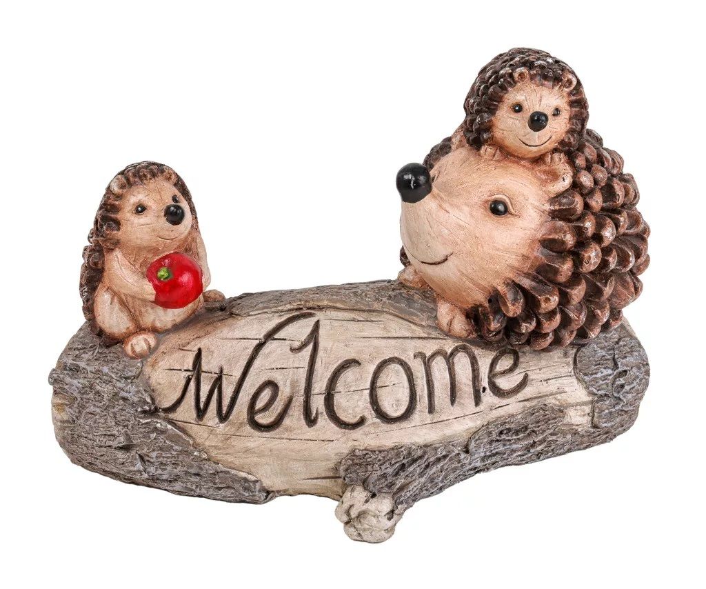 Kültéri fatörzs figura Welcome felirattal