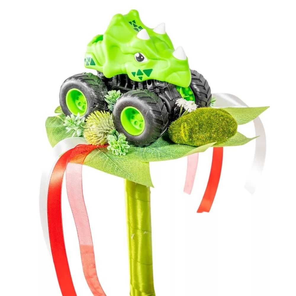 Ballagási csokor díno kocsival, mohakővel 30cm - 4 színben