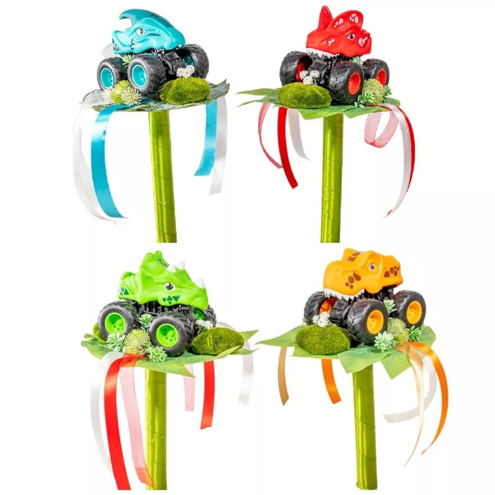 Ballagási csokor díno kocsival, mohakővel 30cm - 4 színben