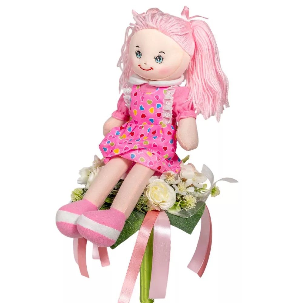 Ballagási csokor plüss babával selyem virággal 47cm - Több színben