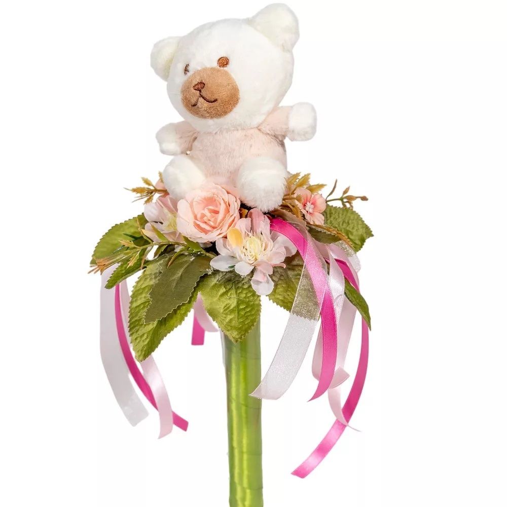 Ballagási csokor plüss macival selyem virággal 34cm - Több féle