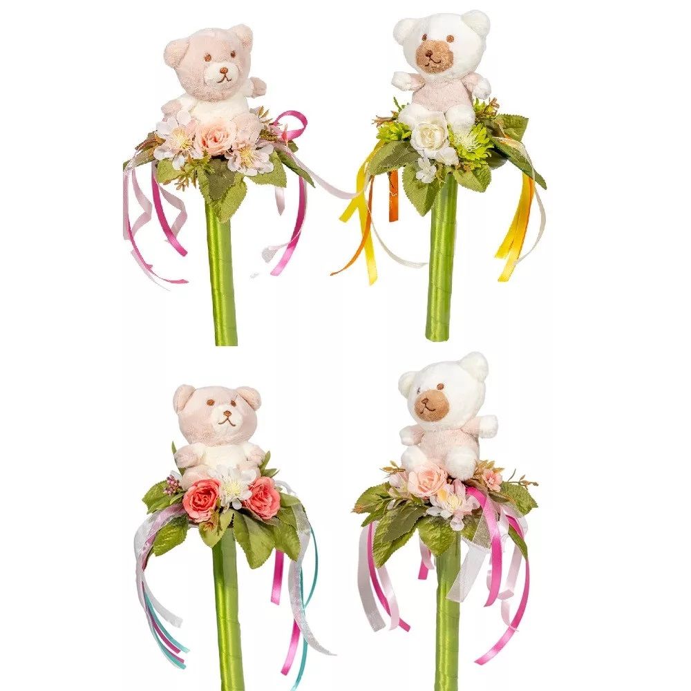 Ballagási csokor plüss macival selyem virággal 34cm - Több féle