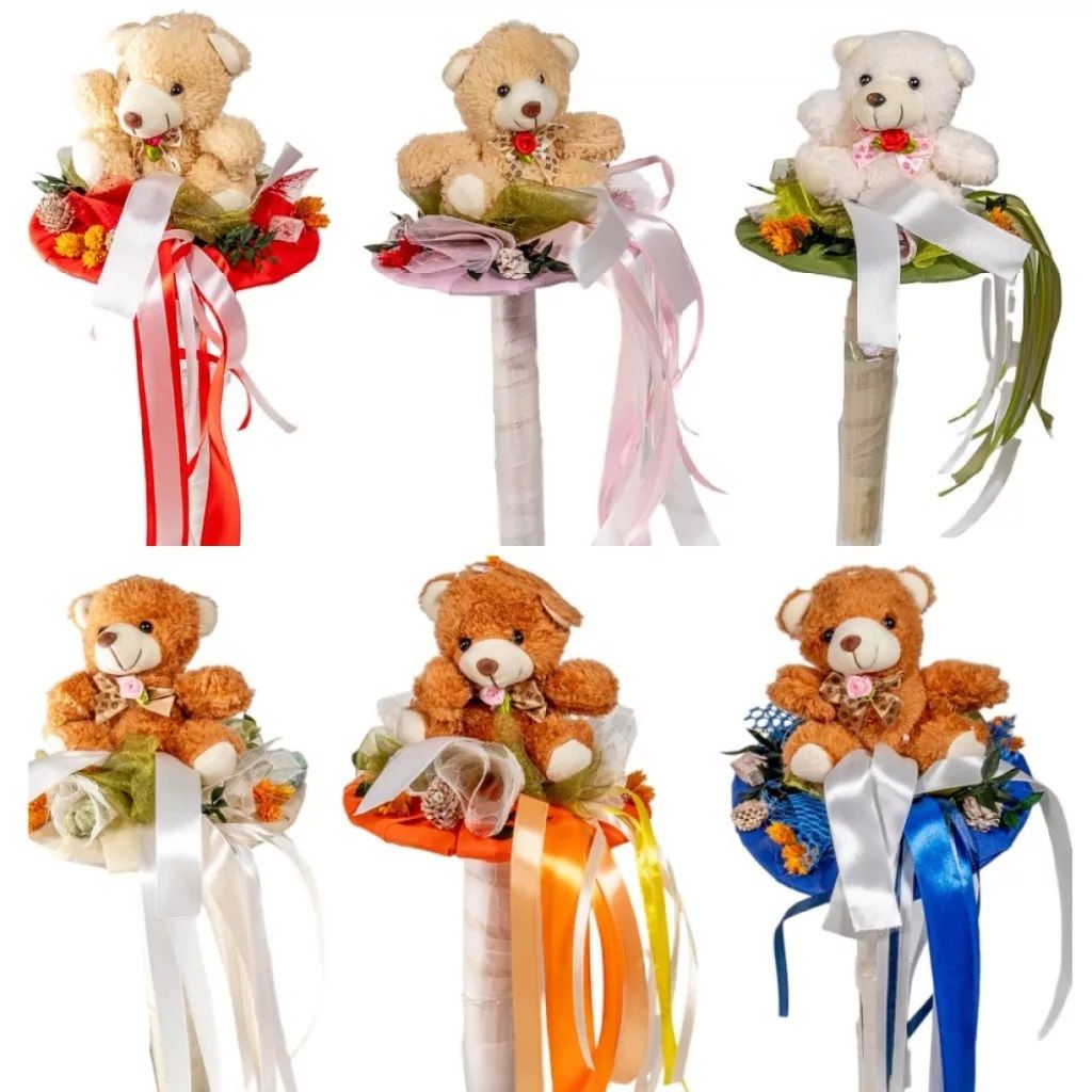 Ballagói csokor maci figurával 35cm - Több színben