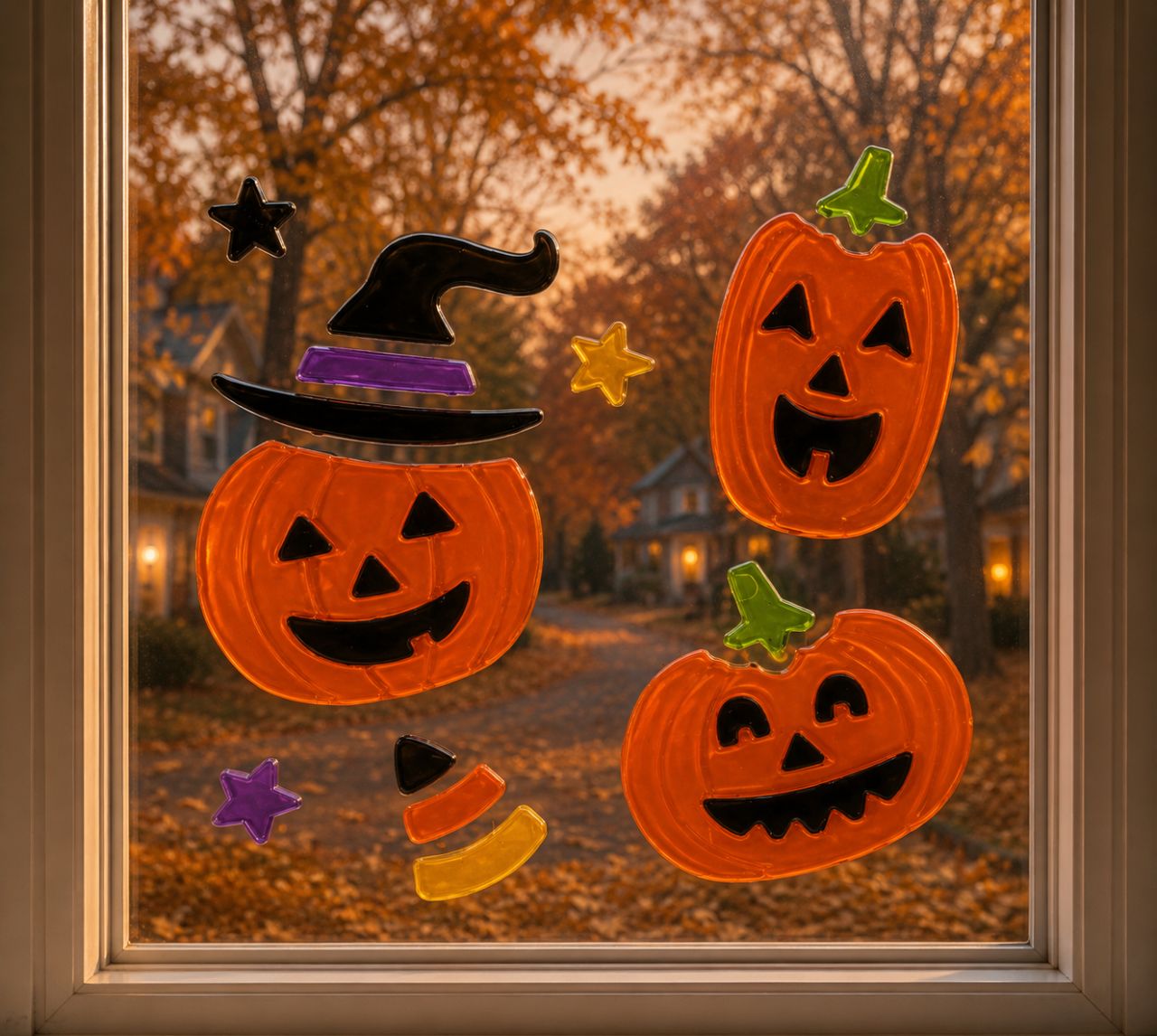Halloween ablakzselé - Tökfejes ablakdekoráció
