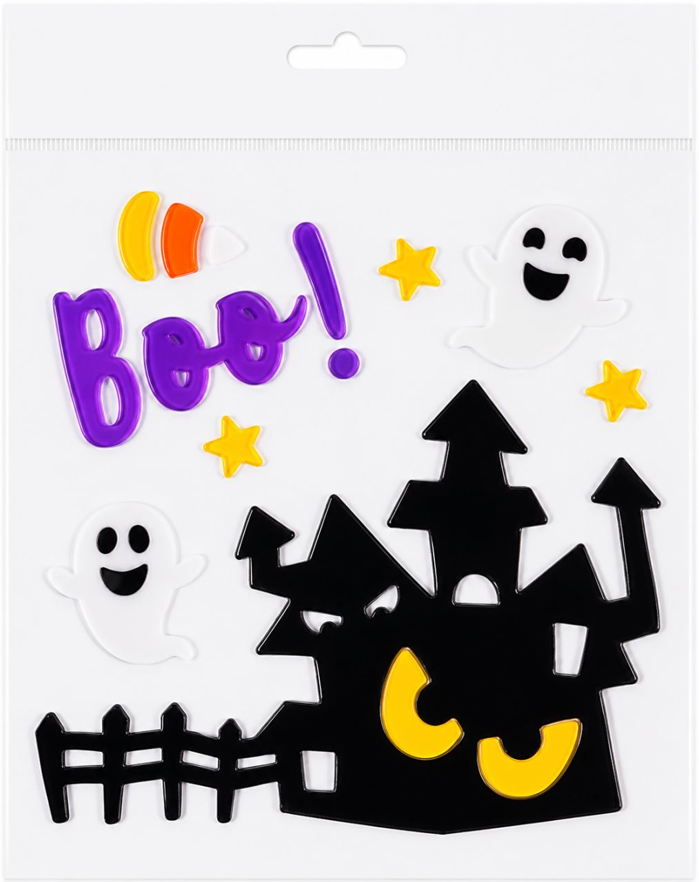 Ablakzselé szellemkastély 2 szellemmel és BOO! felirattal