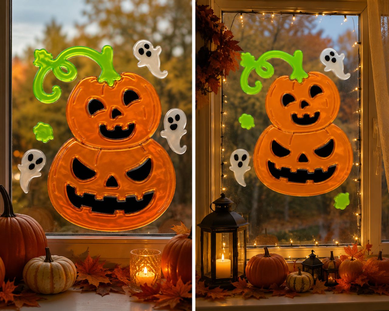 Ablakzselé Halloween emeletes tök, szellemekkel