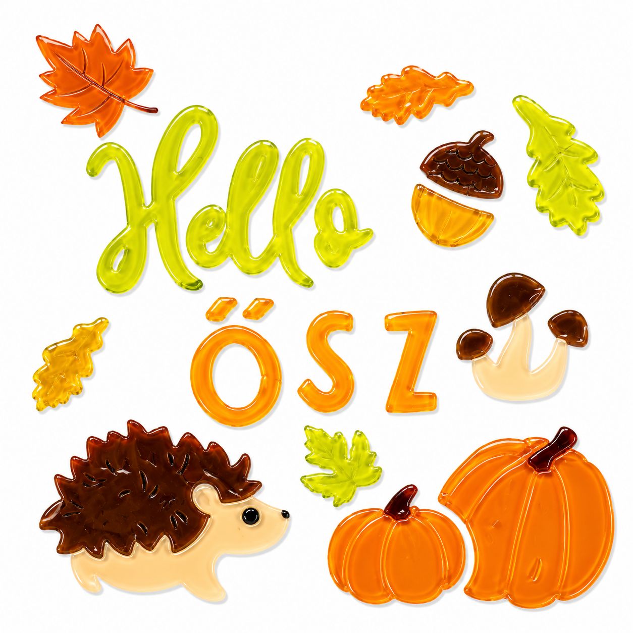 Ablakzselé sündisznó, Hello Ősz felirat és tökök