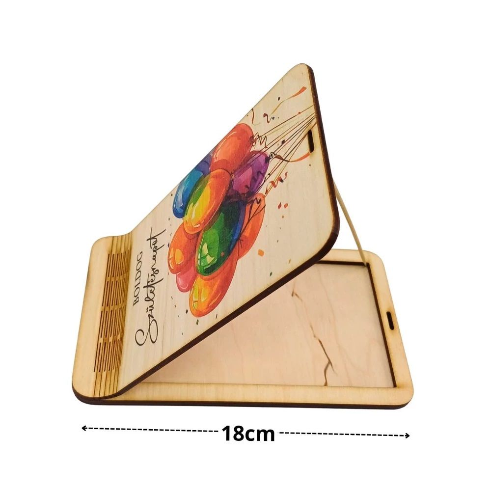 Nyitható fa pénztartó születésnapi mintával – Elegáns pénzajándék 18×10 cm