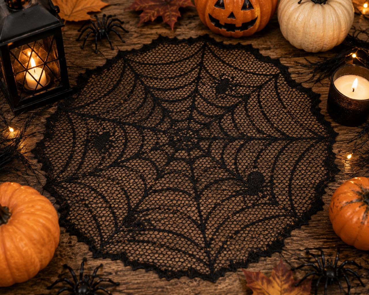 Dekor pókháló fekete pókokkal – Halloween asztali és fali dekoráció Dekor pókháló fekete pókokkal – Halloween asztali és fali dekoráció