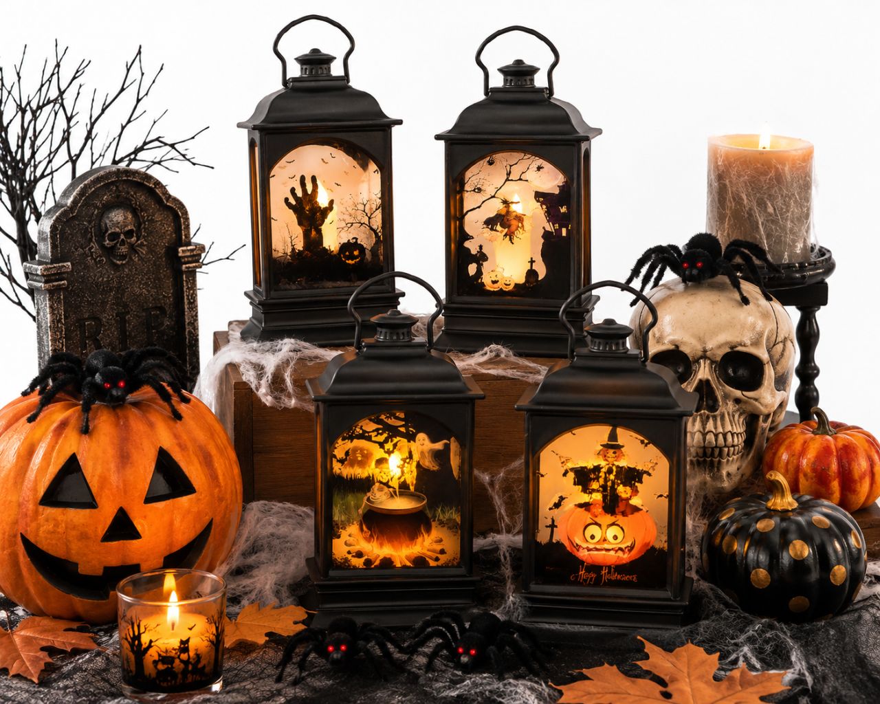 LED Halloween dekor lámpás – Világító asztali lámpás többféle mintával - 4 féle LED Halloween dekor lámpás – Világító asztali lámpás többféle mintával - 4 féle
