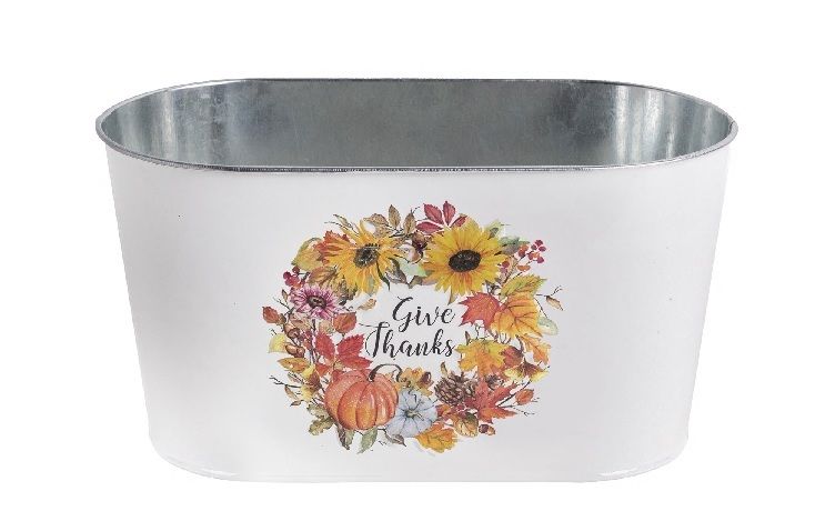 Őszi ovális fém kaspó Give Thanks mintával Őszi ovális fém kaspó Give Thanks mintával