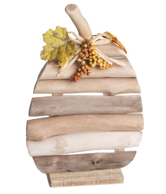 Fa szeletes tök dekoráció bogyókkal 17 × 27 cm | Rusztikus őszi dísz Fa szeletes tök dekoráció bogyókkal 17 × 27 cm | Rusztikus őszi dísz