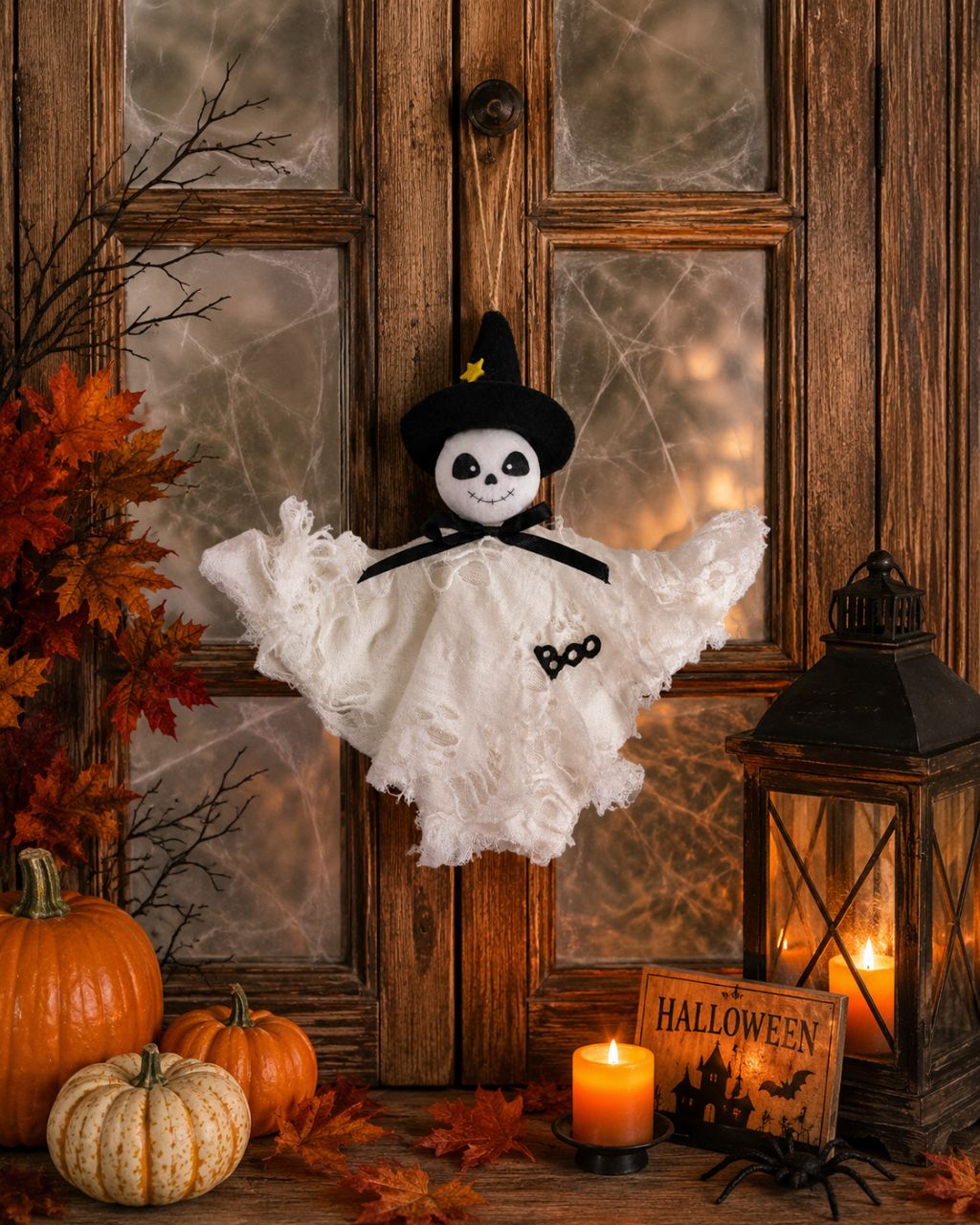 Akasztható textil Halloween szellem figura – Függődísz BOO mintával