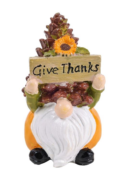 Polirezin őszi manó „Give Thanks” táblával | Őszi dekoráció napraforgóval Polirezin őszi manó „Give Thanks” táblával | Őszi dekoráció napraforgóval