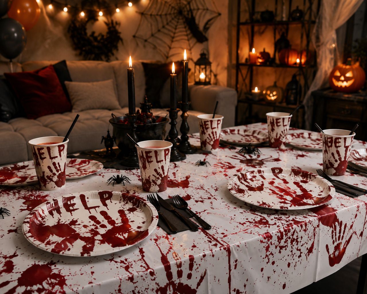 Halloween papírpohár – Vérnyomos „HELP” mintával – 250 ml – 10 db/csomag Halloween papírpohár – Vérnyomos „HELP” mintával – 250 ml – 10 db/csomag