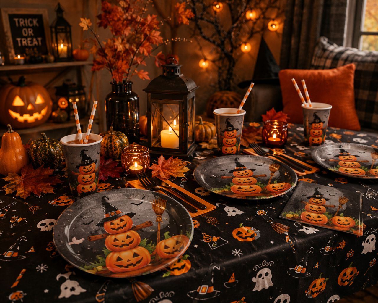 Halloween papír szívószál – Tök mintával – 20 db/csomag