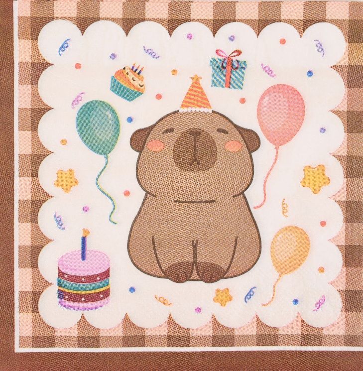 Capybara mintás szalvéta – Születésnapi party szalvéta – 33 × 33 cm – 20 db/csomag Capybara mintás szalvéta – Születésnapi party szalvéta – 33 × 33 cm – 20 db/csomag