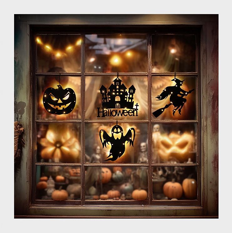 LED-es Halloween ablakdísz – 4 féle mintában – 50 cm – 10 LED LED-es Halloween ablakdísz – 4 féle mintában – 50 cm – 10 LED