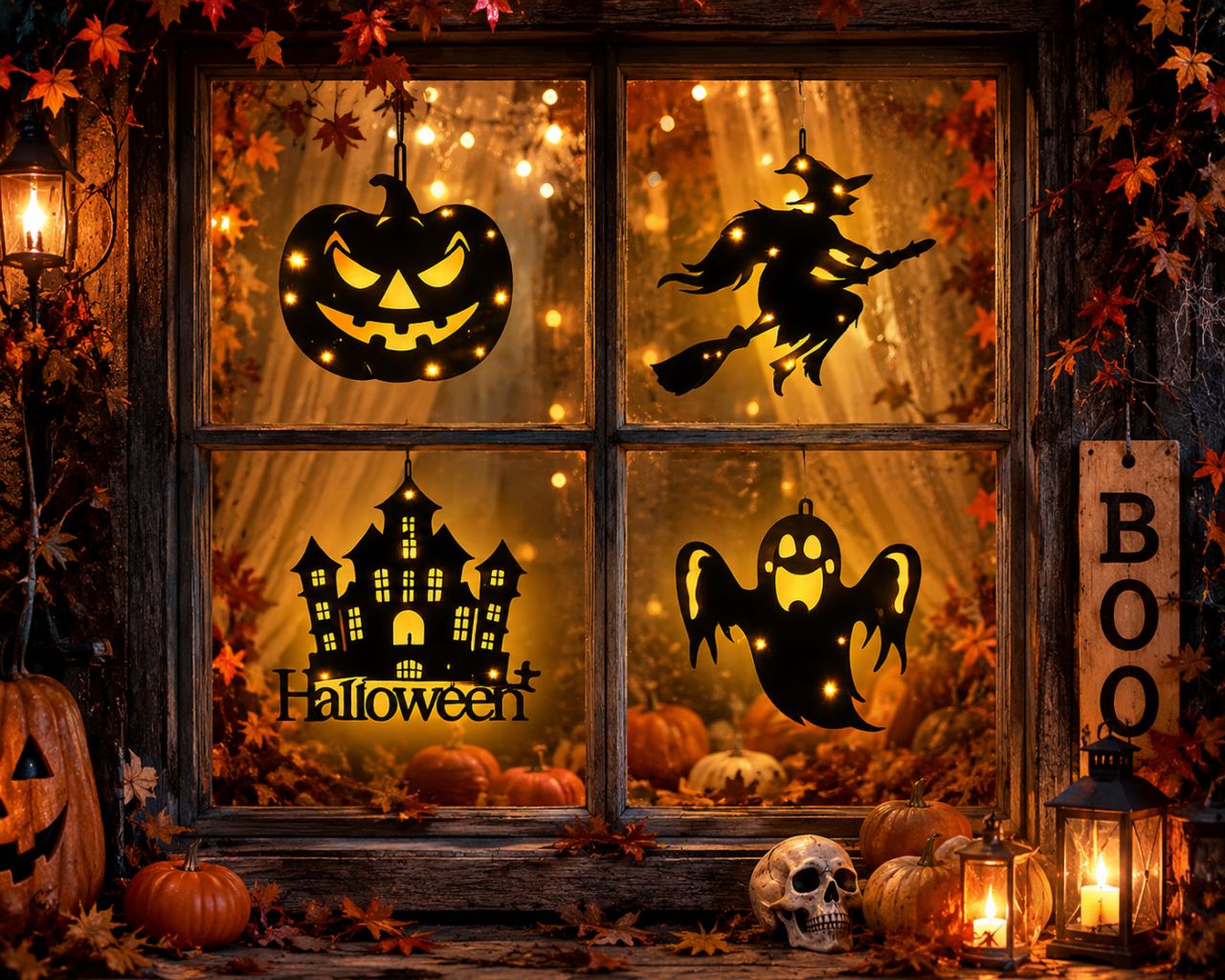 LED-es Halloween ablakdísz – 4 féle mintában – 50 cm – 10 LED LED-es Halloween ablakdísz – 4 féle mintában – 50 cm – 10 LED