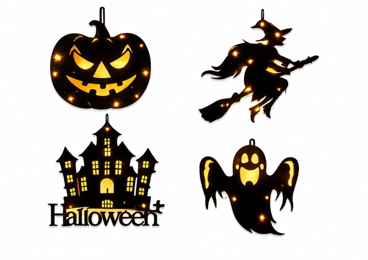 LED-es Halloween ablakdísz – 4 féle mintában – 50 cm – 10 LED LED-es Halloween ablakdísz – 4 féle mintában – 50 cm – 10 LED