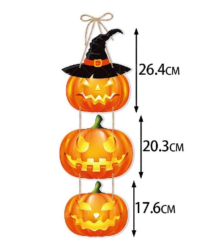 Halloween papír ajtódísz – 3 részes függő tök dekoráció – 64 cm Halloween papír ajtódísz – 3 részes függő tök dekoráció – 64 cm