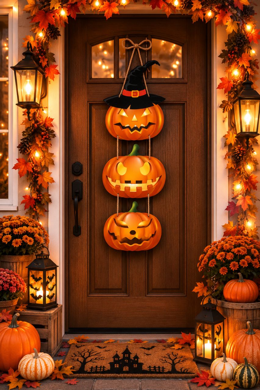 Halloween papír ajtódísz – 3 részes függő tök dekoráció – 64 cm Halloween papír ajtódísz – 3 részes függő tök dekoráció – 64 cm