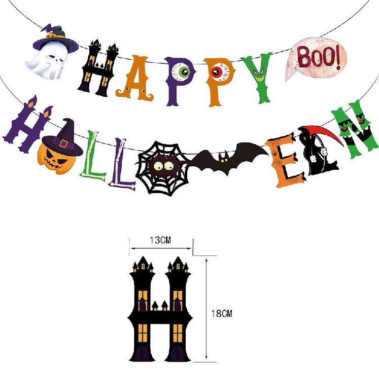 Happy Halloween papír girland – Színes Halloween felirat dekoráció Happy Halloween papír girland – Színes Halloween felirat dekoráció