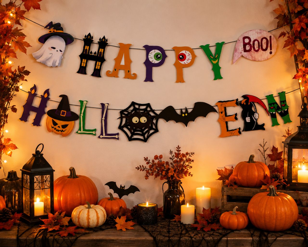 Happy Halloween papír girland – Színes Halloween felirat dekoráció Happy Halloween papír girland – Színes Halloween felirat dekoráció