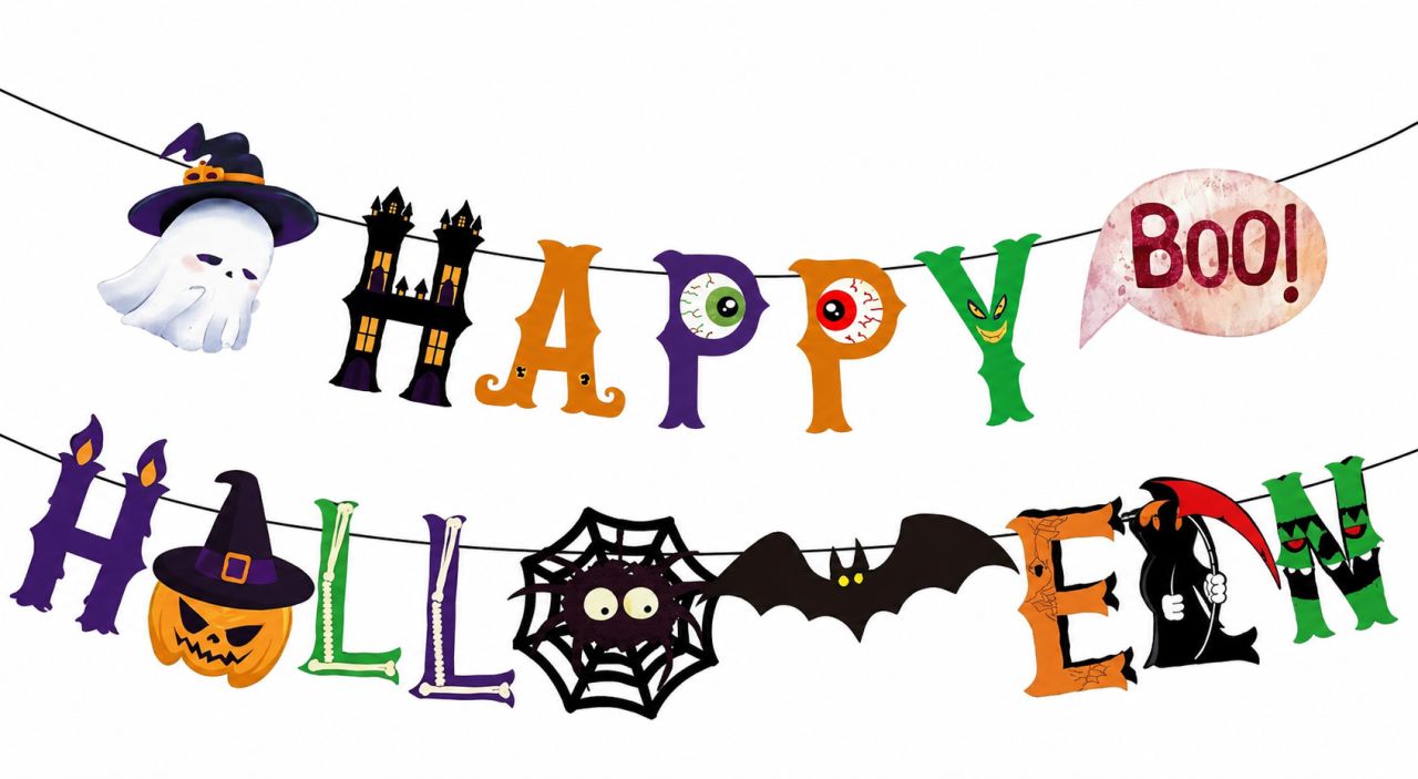 Happy Halloween papír girland – Színes Halloween felirat dekoráció Happy Halloween papír girland – Színes Halloween felirat dekoráció