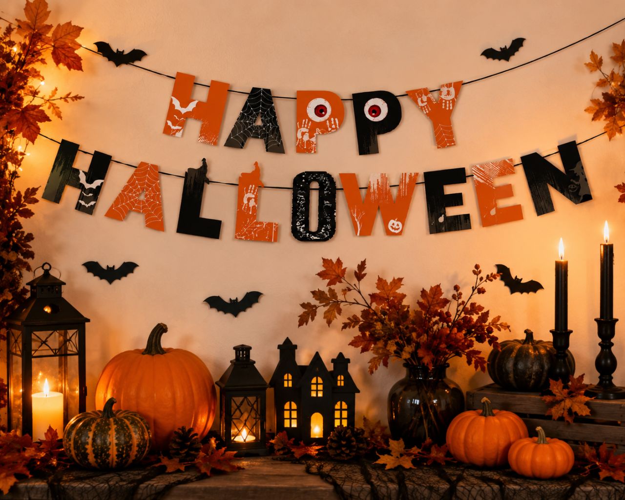 Happy Halloween papír girland – Narancs-fekete Halloween felirat dekoráció Happy Halloween papír girland – Narancs-fekete Halloween felirat dekoráció