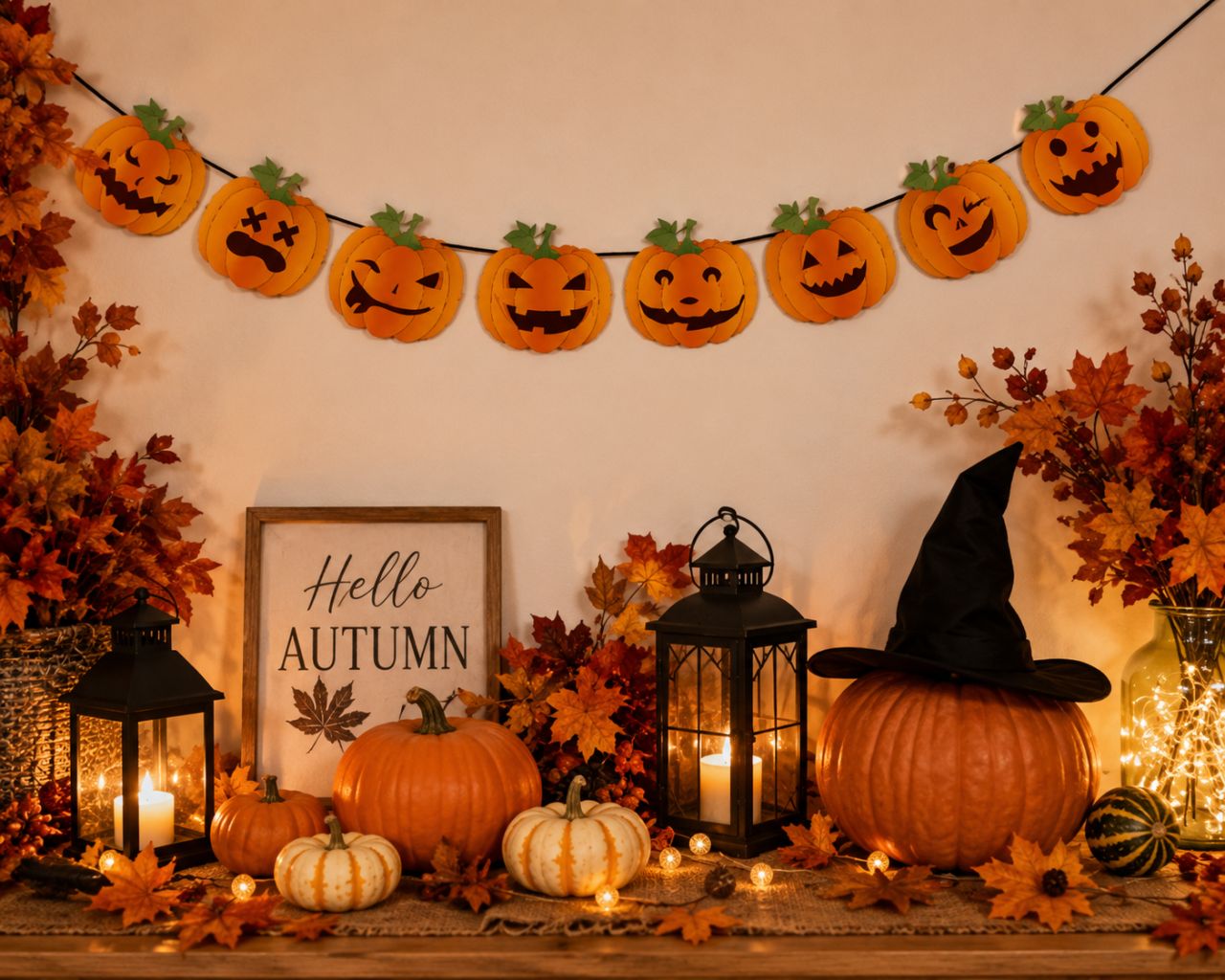 Halloween tök girland – Vidám töklámpás papír füzér Halloween tök girland – Vidám töklámpás papír füzér