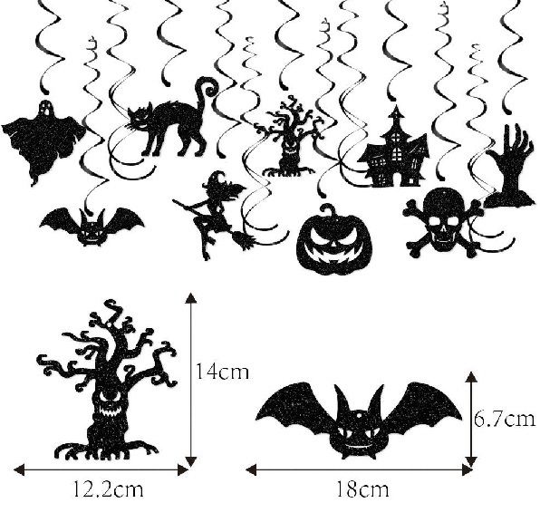 Halloween fekete csillámos papír függő dekoráció szett 10 db – Spirál mennyezeti dísz Halloween fekete csillámos papír függő dekoráció szett 10 db – Spirál mennyezeti dísz