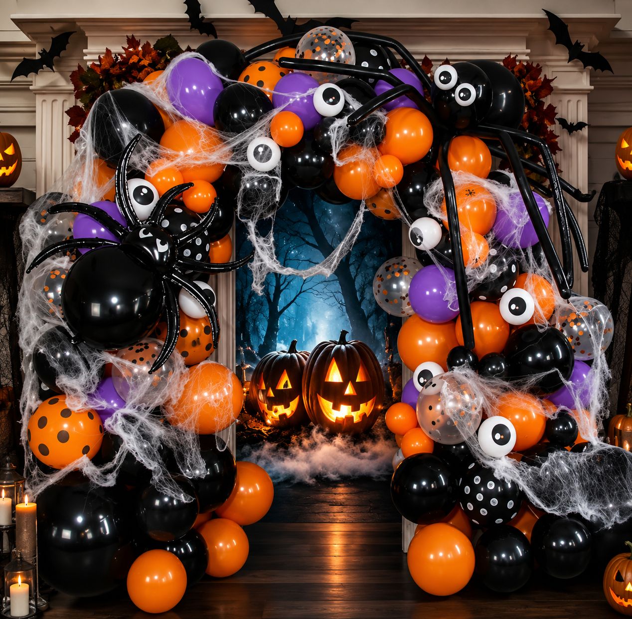 Halloween lufi kapu szett pókokkal és pókhálóval – Parti dekoráció bejárathoz