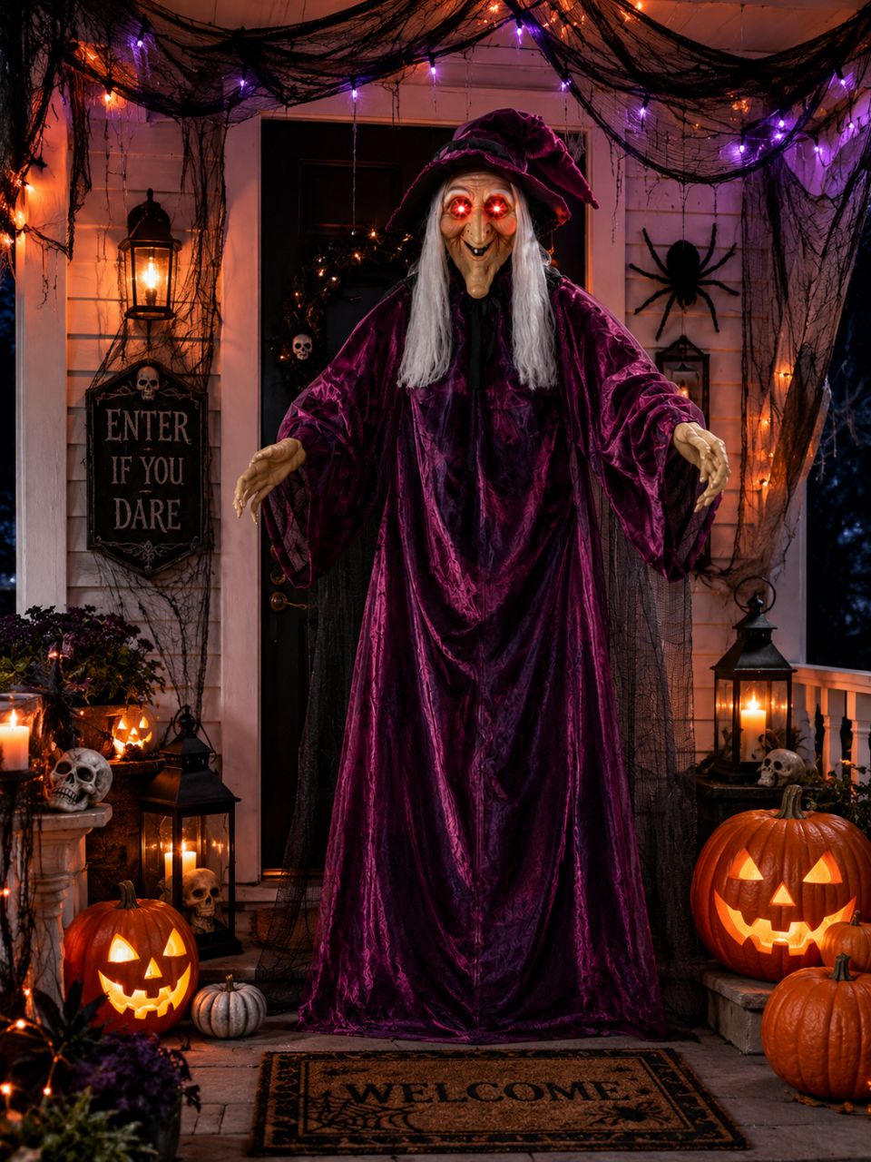Halloween boszorkány dekoráció 180 cm – Álló figura világító szemekkel Halloween boszorkány dekoráció 180 cm – Álló figura világító szemekkel